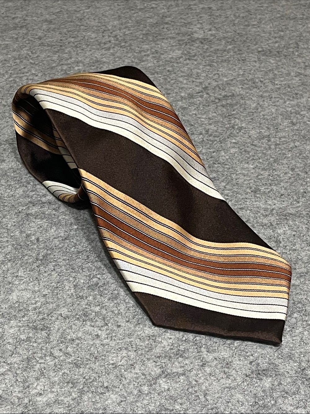 Christian Dior Men's Brown Striped Silk Tie Vintage Brown and Cream